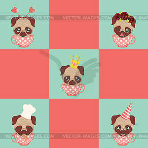 Cute pug in cup - vector clip art