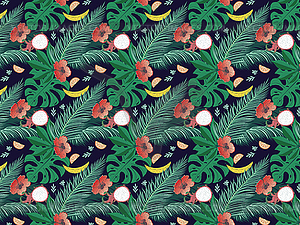 Tropical leaves and fruits pattern - vector clipart