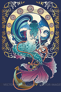 Retro mermaid poster - vector clipart