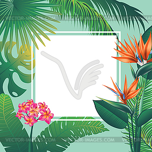 Tropical leaves and flowers banner - vector clip art