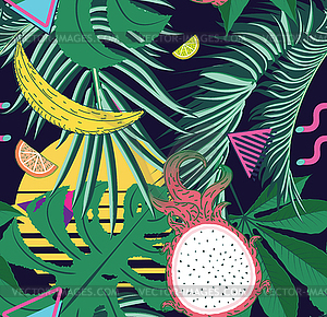 Tropical leaves and fruits pattern - vector clipart