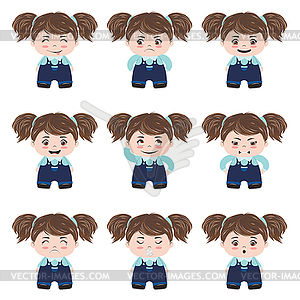 Kawaii girl emotions - vector clipart