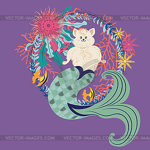 Mermaid cat with seaweed - vector clipart