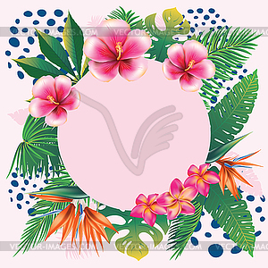 Tropical leaves and flowers banner - vector clip art