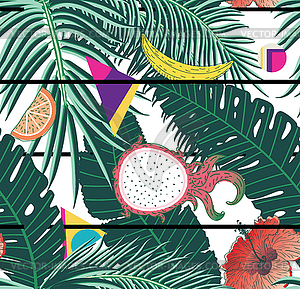 Tropical leaves and fruits pattern - vector image