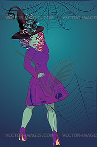 Witch girl in purple dress - vector clip art