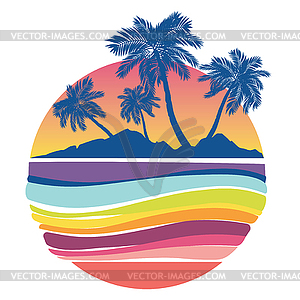 Retro beach and sea waves - vector clip art