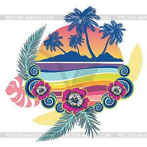 Retro beach and sea waves - vector clipart