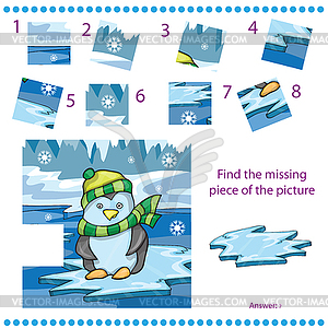 Find missing piece game for Children with penguin o - royalty-free vector image
