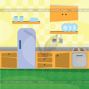 Kitchen interior and cooking utensils - stock vector clipart