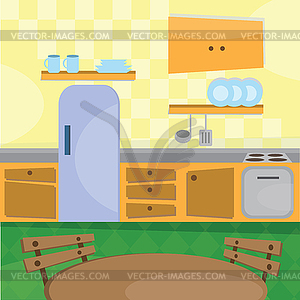 Kitchen interior and cooking utensils - vector image