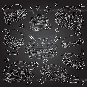 Fast food hamburger doodle set - vector clipart