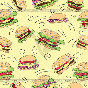 Fast food hamburger doodle set - vector clipart