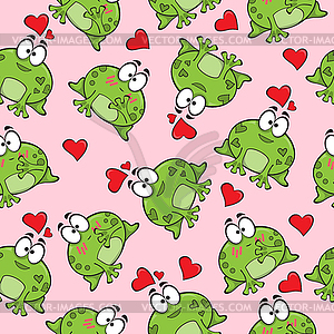 Sweet seamless pattern with frogs - vector image