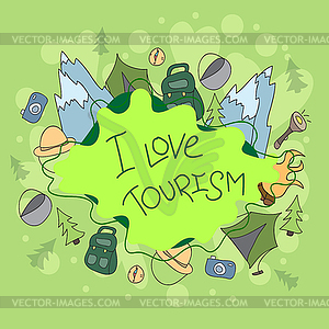 Summer camp - doodles elements - vector image