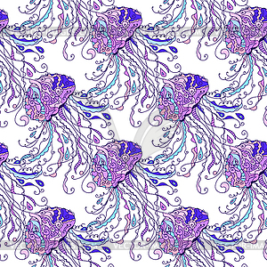 Jellyfish seamless pattern - vector clipart