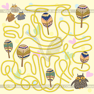 Funny owls labyrinth game for Children - vector clipart / vector image