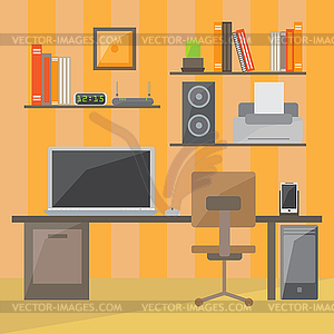 Modern office interior in flat design - stock vector clipart