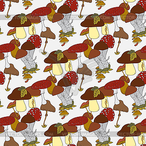Colorful mushrooms seamless pattern - vector clip art