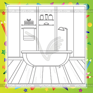 Bathroom interior - Coloring book. Editable - color vector clipart