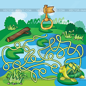 Turtle and gold key - labyrinth game for Children - vector clip art