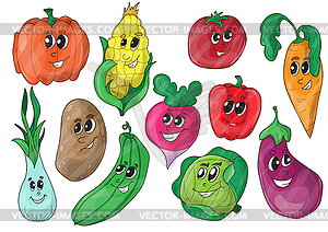 Funny Various Cartoon Vegetables - vector clipart