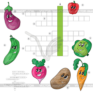 Crossword game for children about vegetables - vector clipart