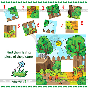 Jigsaw puzzle game with farm garden - vector clipart