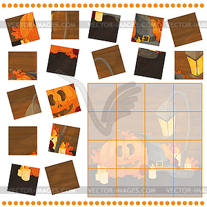 Jigsaw Puzzle game for Children with pumpkins - - vector clipart