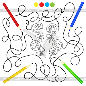 Черно-белый мультяшный леденец леденец - головоломка - графика в векторном формате