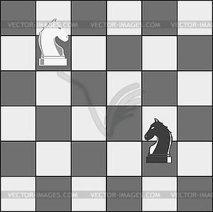 Chess board and horses pieces - vector clipart