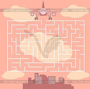 Maze with airplane - game for children - - royalty-free vector clipart