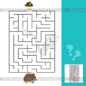 Maze game Help hedgehog to find way to mushrooms - vector clipart