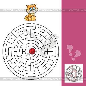 Котенок и шерстяной шар - игра-лабиринт с решением - векторное изображение клипарта