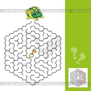 Turtle and gold key - labyrinth game for Children - vector image