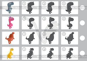 Shadow matching game with cartoon dinosaur for - vector clipart