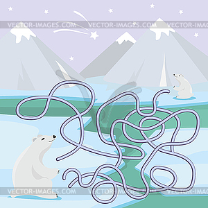 Лабиринт для детей с полярными медведями - векторный клипарт EPS