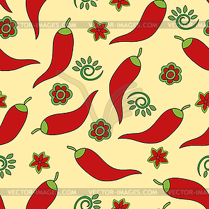 Seamless pattern. Chile pepper. green, yellow and - vector image