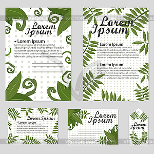 Set of Floral cards Design with green leaves - - vector image