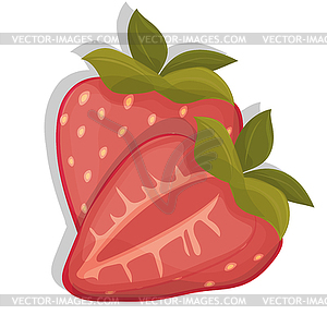 Red berry strawberry and half of strawberry, - vector clip art