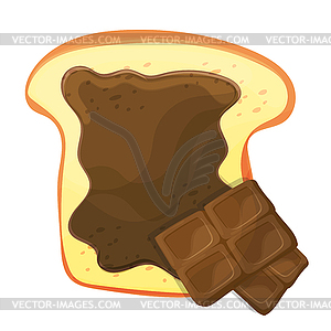 Slice of bread or toast with brown sweet chocolate - vector clip art