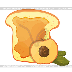 Peach or apricot jam breakfast toast, morning meal - vector image