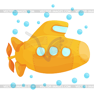 Yellow Submarine Underwater. Cartoon Design Style - vector clipart