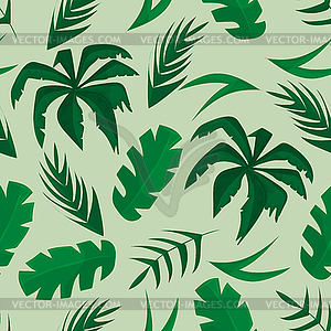 Seamless pattern with tropical leaves on green - vector clipart / vector image