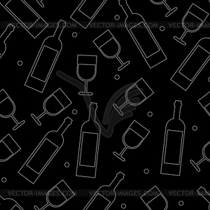 Seamless pattern with wine bottle and glasses. - vector image