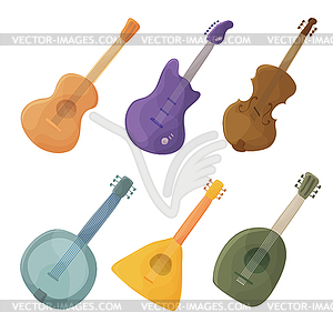 Musical stringed instruments in cartoon style - vector clipart