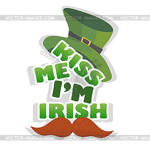 Поцелуй меня Im Irish - дизайн с шляпой лепрекона. - клипарт в векторном виде