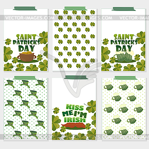 Set of six St. Patricks Day cards with beer, clover - vector clip art