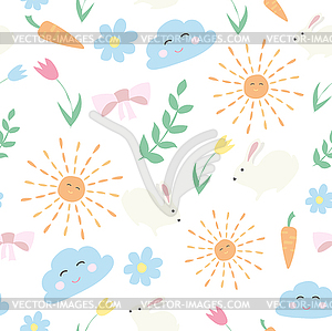 Floral pattern in doodle style with flowers and - vector clipart