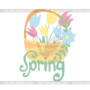 Spring text with tulip flower - vector clip art